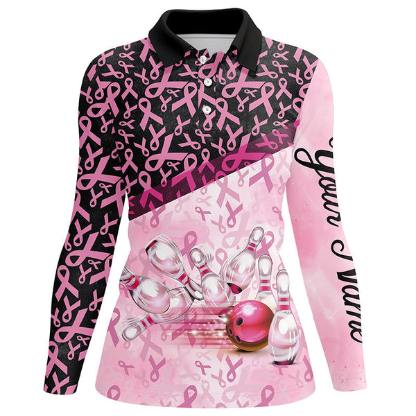 Pink and black ribbon pattern Bowling Shirt For Women Custom Breast Cancer Awareness bowling jerseys NQS7949