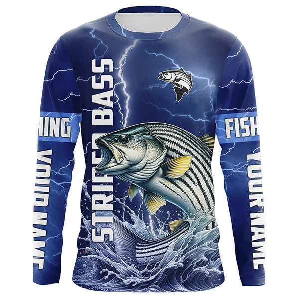 Striped Bass Fishing blue lightning jerseys custom performance Long Sleeve tournament fishing shirts NQS8148
