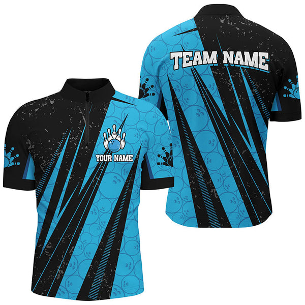 Black and Blue Camo Bowling Polo, 1/4 zip shirts Custom Team Bowling jerseys For Men NQS8156