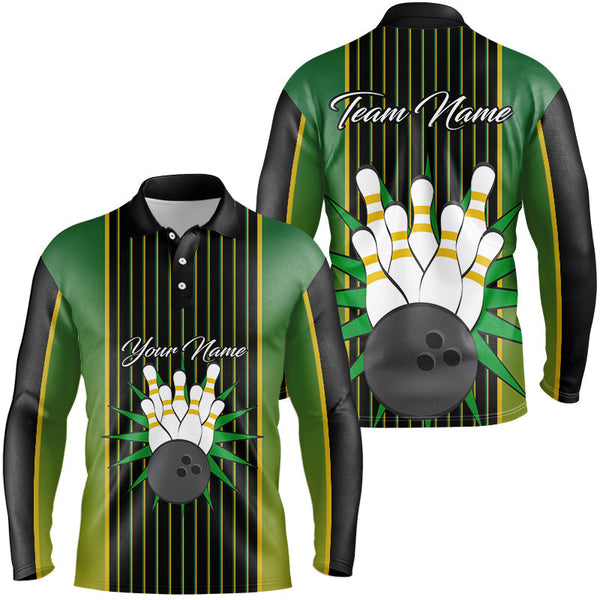 Black and Green Yellow Retro stripe Bowling Shirts For Men Custom vintage Bowling Team Bowler Jerseys NQS8590