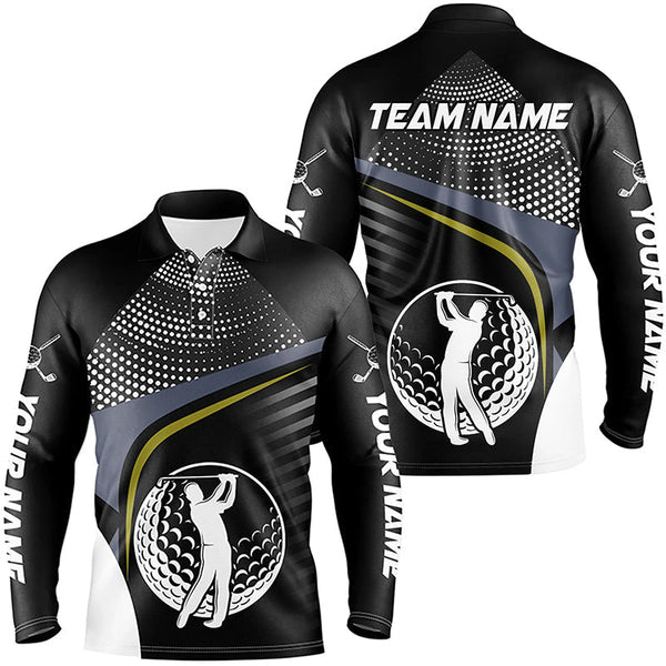 Black and White Golf ball custom Mens golf polo shirts, golf attire for men NQS8173