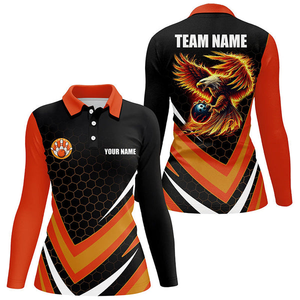 Eagle Flame Bowling Shirts For Women, Fire Eagle Bowling Team Shirts Bowler Jerseys | Orange NQS8390