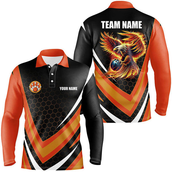 Eagle Flame Bowling Shirts For Men, Fire Eagle Bowling Team Shirts Bowler Jerseys | Orange NQS8390