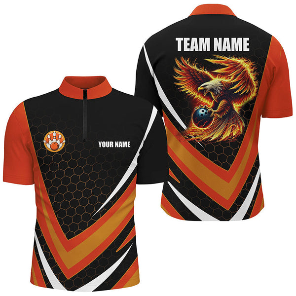Eagle Flame Bowling Shirts For Men, Fire Eagle Bowling Team Shirts Bowler Jerseys | Orange NQS8390