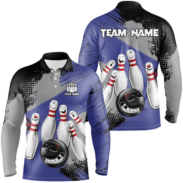 Blue Retro Bowling Shirt For Men Custom Funny Bowling Jersey Team League Bowling Polo, 1/4 Zip Shirt NQS8398