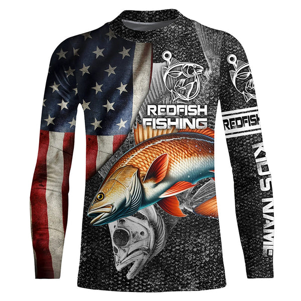 Redfish fishing American flag patriotic Long Sleeve UV protection Custom fishing shirts NQS1086