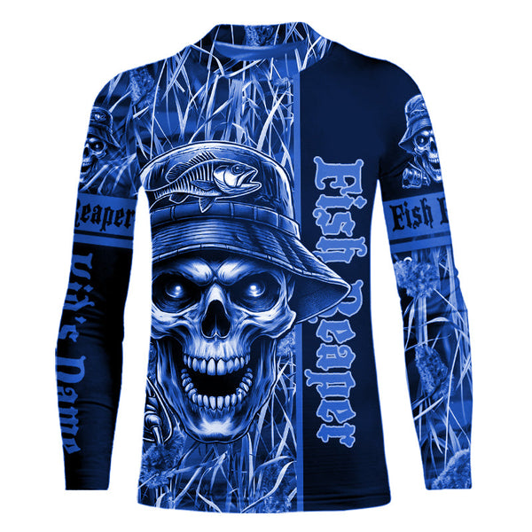 Fish reaper fishing blue camo UV protection custom fishing shirts, fishing shirts NQS2444