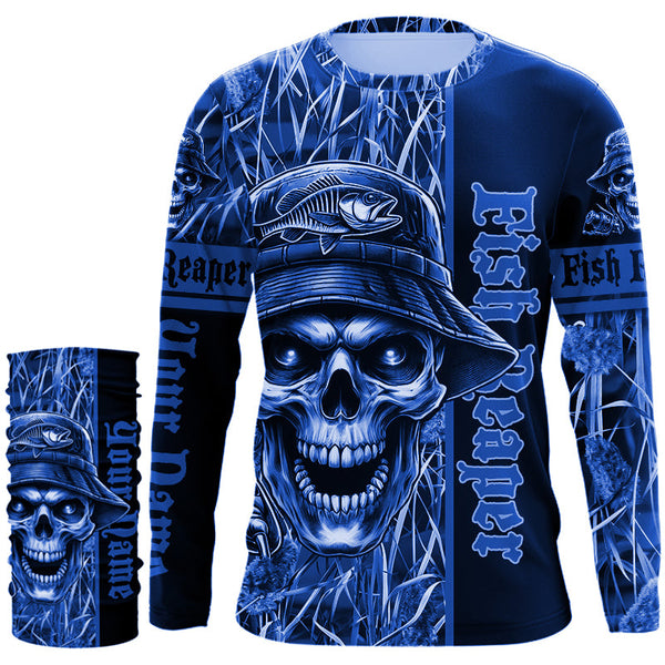 Fish reaper fishing blue camo UV protection custom fishing shirts, fishing shirts NQS2444