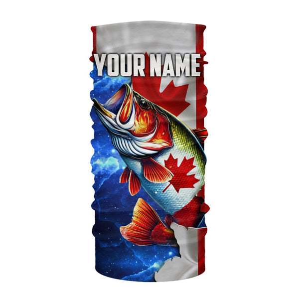 Bass Fishing Canadian Flag patriotic UV protection Custom name long sleeves shirt NQS9309