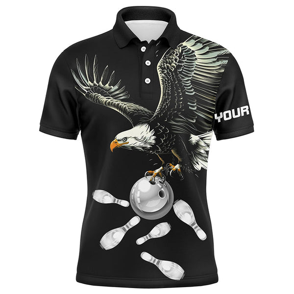 Black and white Mens bowling polo shirts Custom Eagle Team bowling shirts, gift for bowlers NQS7405