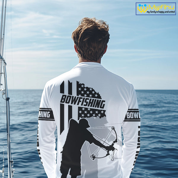 Carp hunter bowfishing black & white American flag Custom UV sun protection Long sleeve Fishing Shirt NQS9817