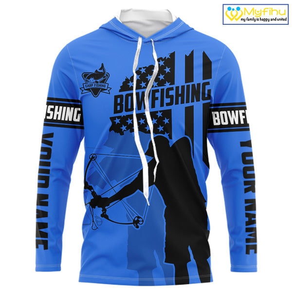 Carp hunter bowfishing black and blue American flag Custom UV sun protection Long sleeve Fishing Shirt NQS9818