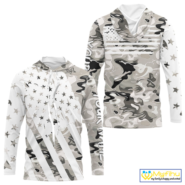 American flag Light gray camo fishing personalized patriotic UV Protection camouflage Fishing jersey NQS10367