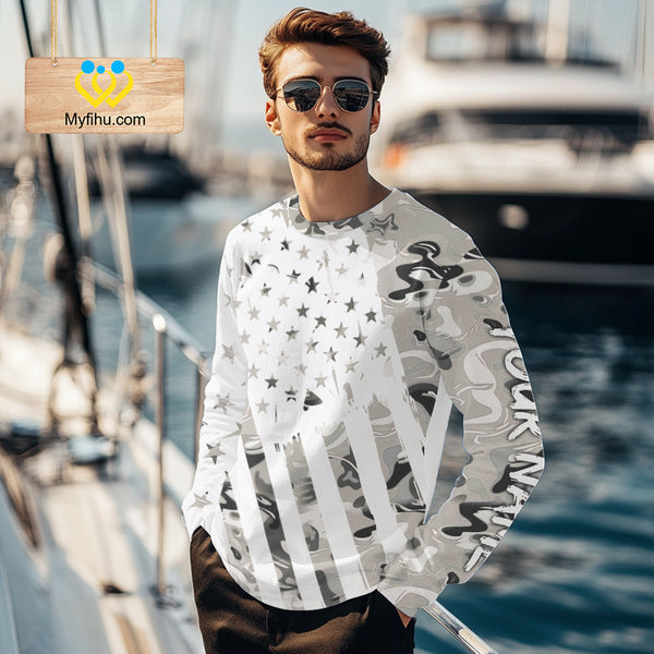 American flag Light gray camo fishing personalized patriotic UV Protection camouflage Fishing jersey NQS10367