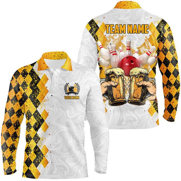 Bowling and Beer argyle pattern Custom Bowling Polo, 1/4 zip Shirts For Men Bowling Team League Jersey NQS8423