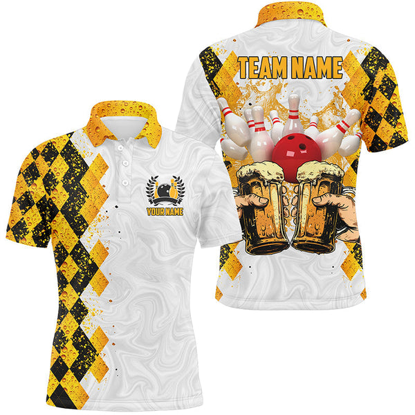 Bowling and Beer argyle pattern Custom Bowling Polo, 1/4 zip Shirts For Men Bowling Team League Jersey NQS8423