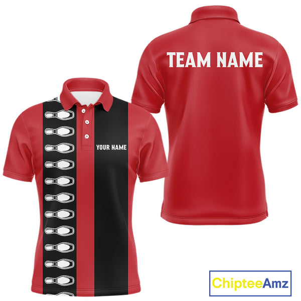Red and black retro vintage Bowling polo, quarter zip shirts for men custom Bowling team jerseys NQS10385