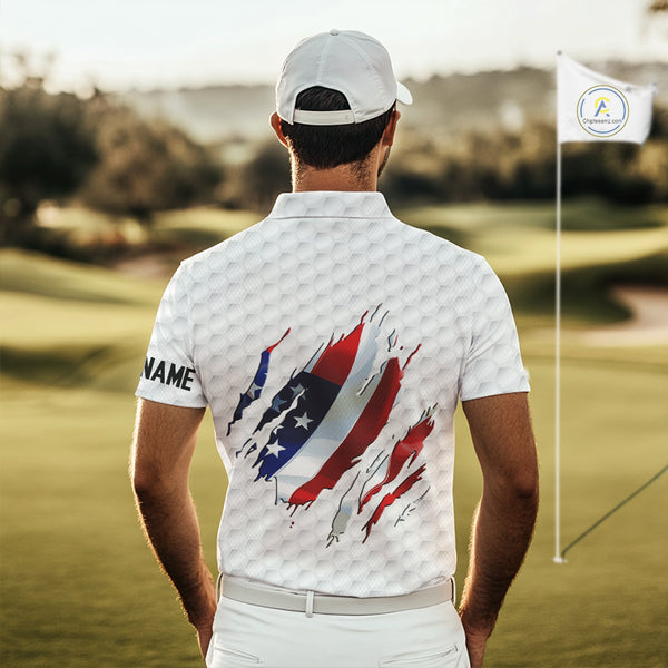 Red, white and blue American Flag golf pattern Mens golf polo shirts custom patriotic mens golf tops NQS9318