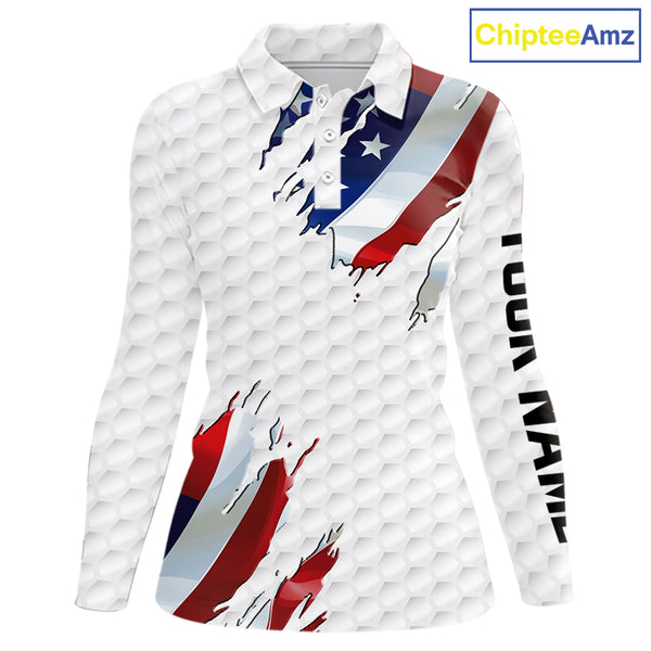 Red, white and blue American Flag Womens golf polo shirts custom patriotic ladies golf tops NQS9318