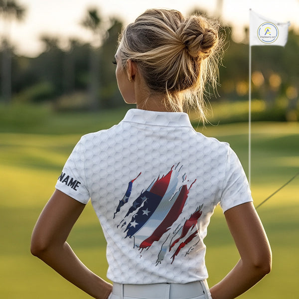 Red, white and blue American Flag Womens golf polo shirts custom patriotic ladies golf tops NQS9318