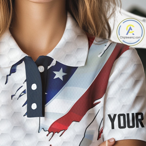 Red, white and blue American Flag Womens golf polo shirts custom patriotic ladies golf tops NQS9318