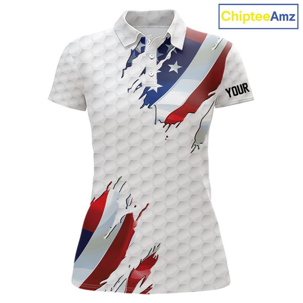 Red, white and blue American Flag Womens golf polo shirts custom patriotic ladies golf tops NQS9318