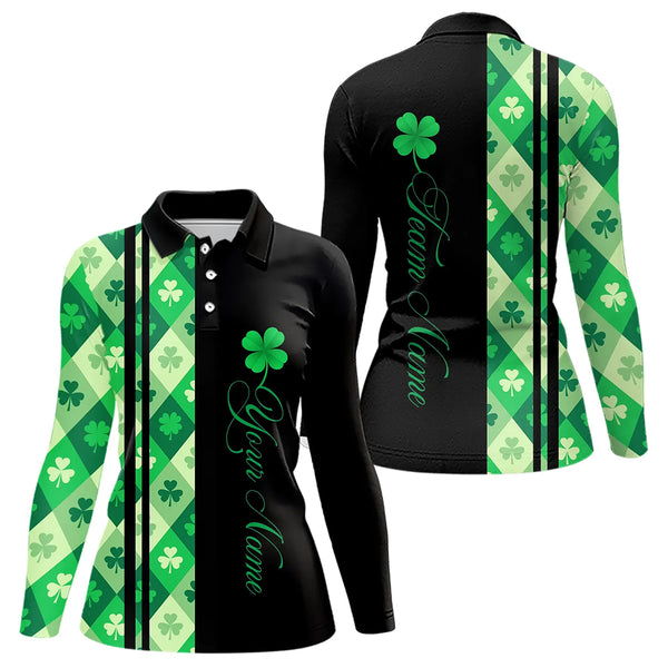 Black and Green Argyle Clover pattern Women Bowling Shirts Custom St patrick Day Bowling Team Jersey NQS9639