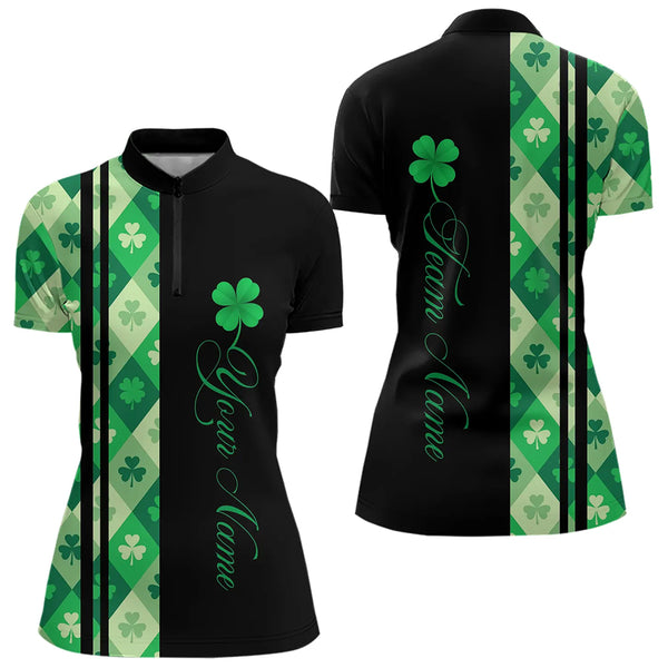 Black and Green Argyle Clover pattern Women Bowling Shirts Custom St patrick Day Bowling Team Jersey NQS9639