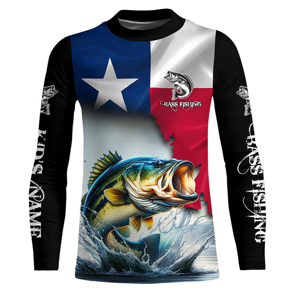 Texas Bass fishing Texas flag, TX fishing Customize Name UV Long Sleeve Fishing Shirts NQS2181