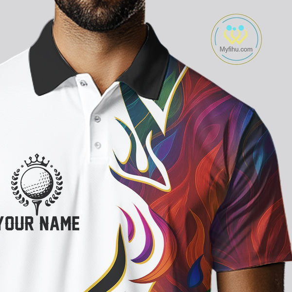 Colorful Rainbow Flame golf ball Mens golf polo shirts custom team golf jerseys, golf attire for men NQS10399