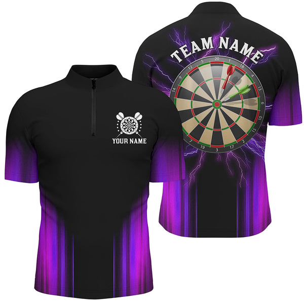 Black and Purple Light Darts Polo, Quarter Zip Shirt For Men Custom Darts Jerseys For Team NQS9334