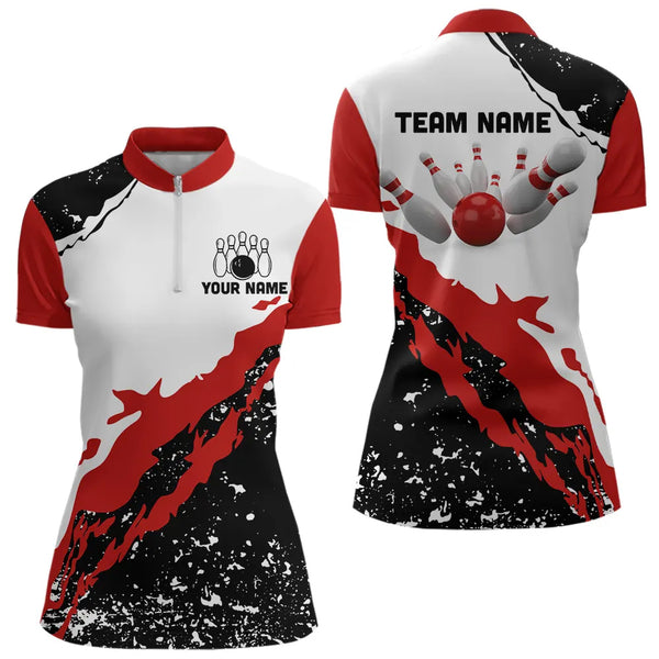 Black and white grunge pattern Bowling shirts for Women Custom Bowling Team league Jerseys | Red NQS9335
