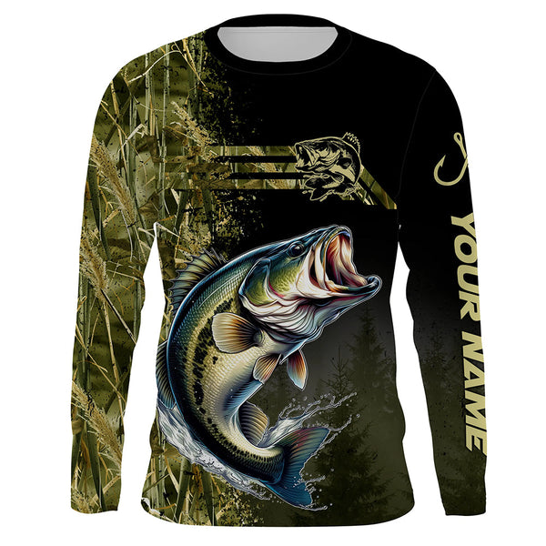 Largemouth Bass fishing camouflage Custom performance long sleeve Fishing Shirts, Bass Fishing jerseys NQS4862