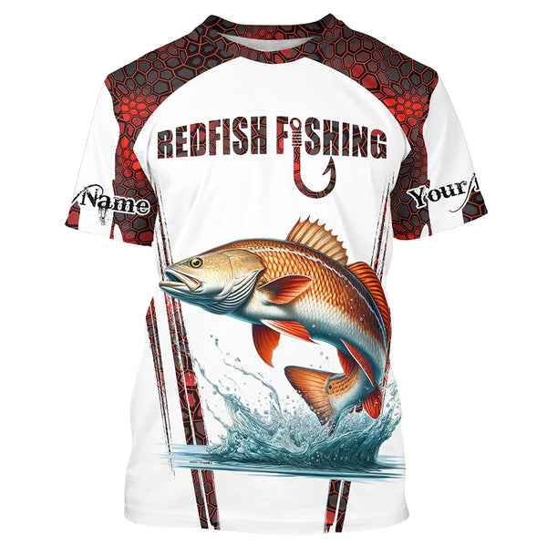 Redfish fishing red camo Custom Name 3D Fishing Shirts UV Protection Gift For Fisherman NQS5168