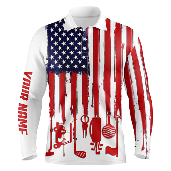 American flag white Mens golf polo shirt custom mens patriotic polo shirts golfing gift for dad golfer NQS5414