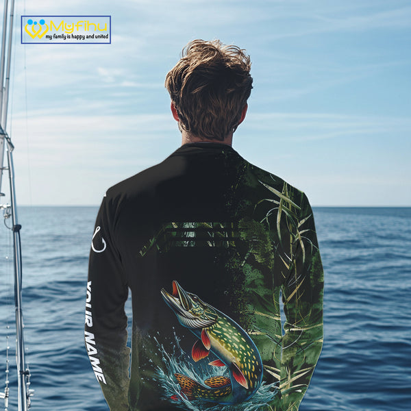 Northern Pike fishing camouflage Custom performance long sleeve Fishing Shirts, Pike Fishing jerseys NQS10082