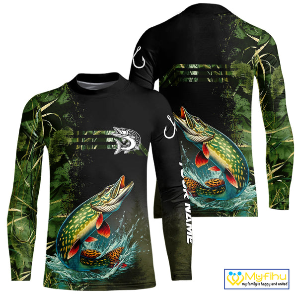 Northern Pike fishing camouflage Custom performance long sleeve Fishing Shirts, Pike Fishing jerseys NQS10082