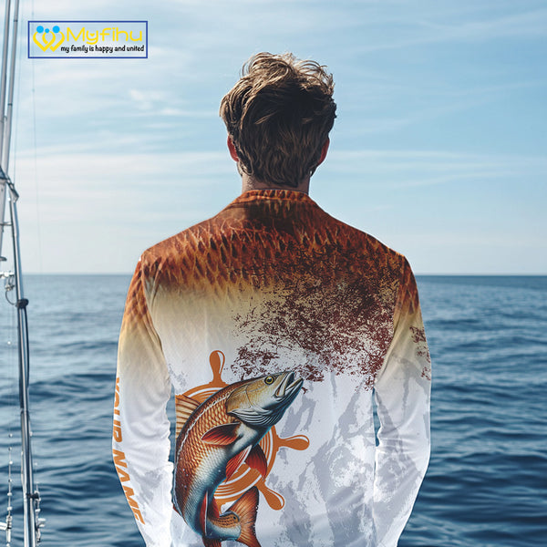 Redfish fishing scales pattern Custom performance long sleeve Fishing Shirts, Red Drum Fishing jersey NQS10086