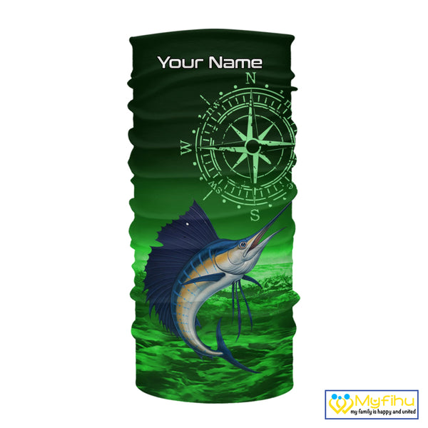 Personalized Sailfish Green Performance Fishing Shirts, compass Sailfish fishing tournament Shirts NQS10235