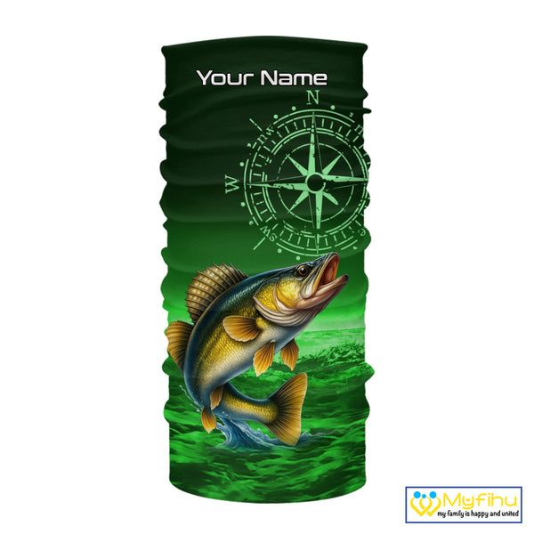 Personalized Walleye Green Performance Fishing Shirts, compass Walleye fishing tournament Shirts NQS10236