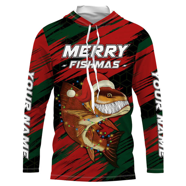 Personalized funny Christmas Redfish Fishing Shirts, Mery fishmas Fishing gift for men, women, kid NQS6817