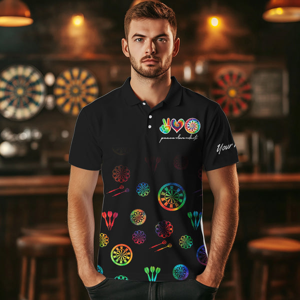 Personalized Colorful tie dye Black Camo Darts Shirts For Men Custom Peace Love Darts Team Jerseys NQS9484