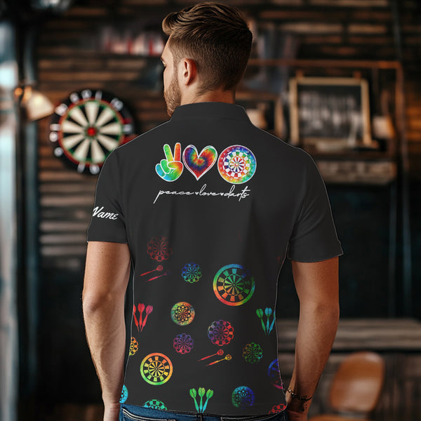 Personalized Colorful tie dye Black Camo Darts Shirts For Men Custom Peace Love Darts Team Jerseys NQS9484