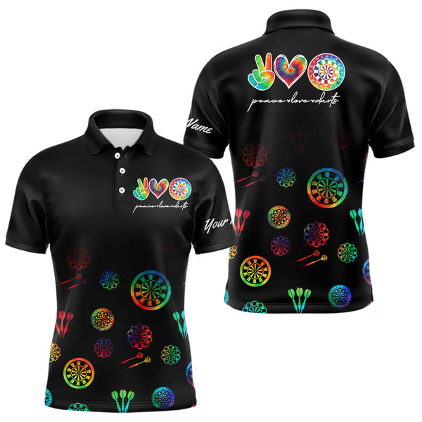 Personalized Colorful tie dye Black Camo Darts Shirts For Men Custom Peace Love Darts Team Jerseys NQS9484