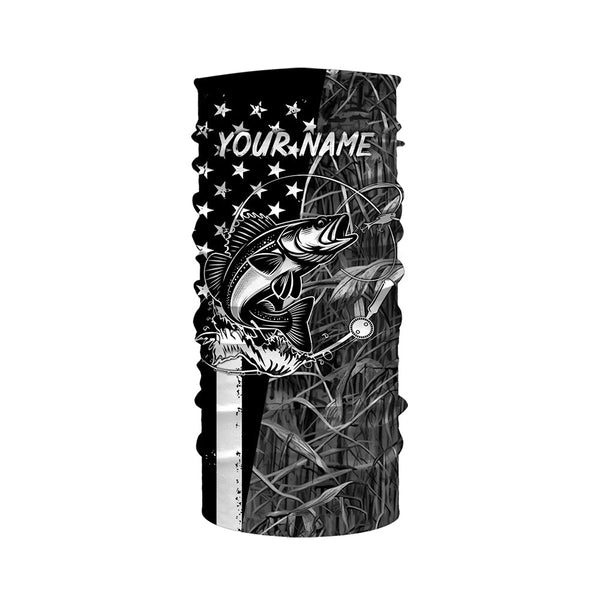 Walleye fishing custom name black American flag camo performance long sleeve fishing shirts for men NQSD99