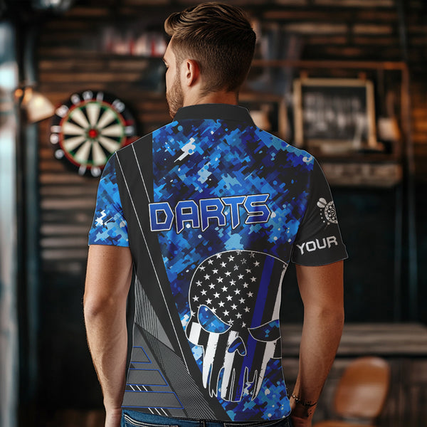 Black and White American Flag Skull Darts Blue Camo Darts Shirts For Men Custom Team Darts Jersey NQS9653