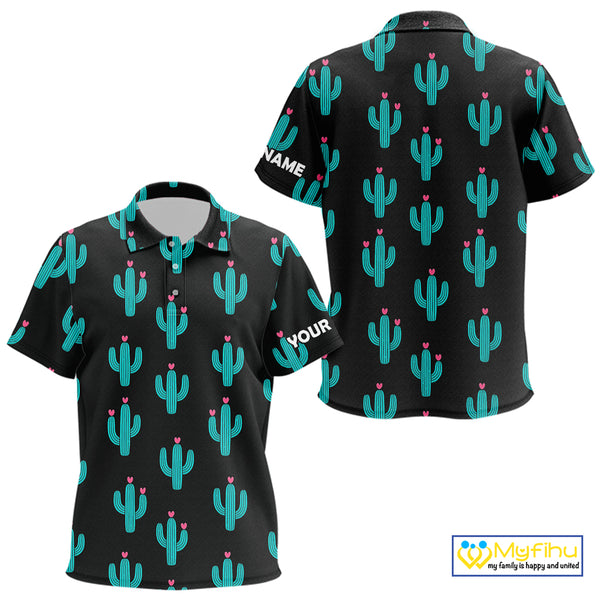 Personalized black & green cactus flower pattern Kid golf polo shirts custom cactus golf shirts NQS9942