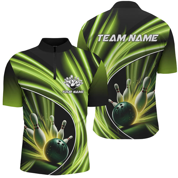 Green Light Bowling Jerseys For Men Custom Mens Bowling Polo, Quarter-Zip Shirt for Team Bowlers NQS7603
