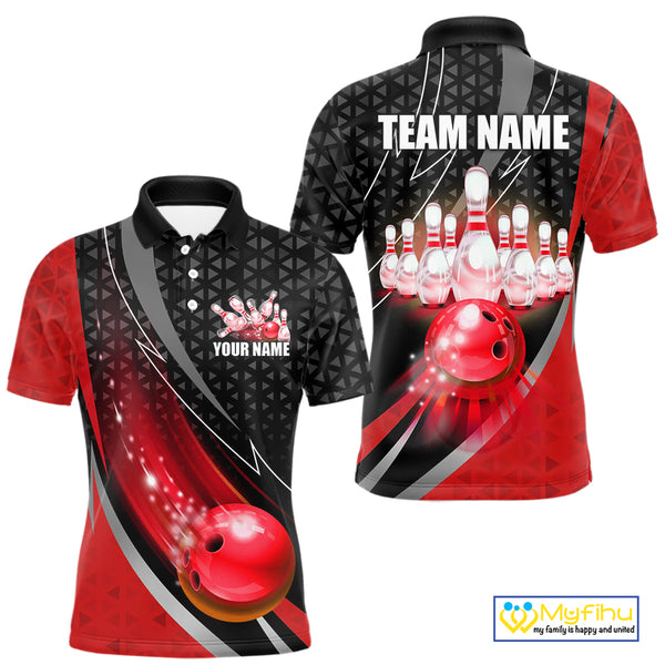 Black and Red Bowling Camo Polo, 1/4 Zip Shirt for Men Custom Team Bowling jerseys, Bowler Outfit NQS10424