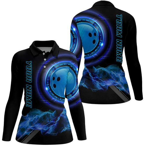 Blue Bowling Shirts for Women Personalized Bowling Team Jersey Custom Bowling Polo, Quarter-Zip Shirts NQS8452